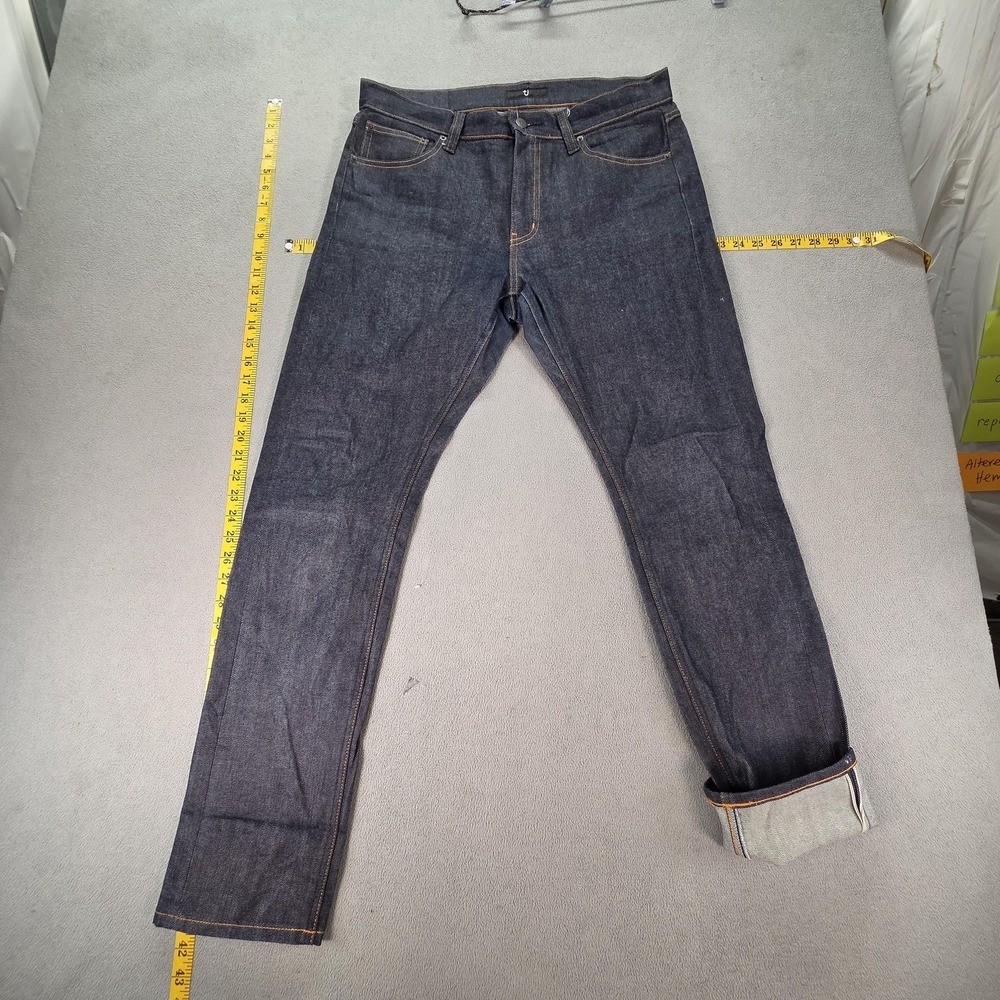 Uniqlo Jeans Mens Blue Selvedge Raw Indigo Stretch Slim Straight Fits 32x30‎